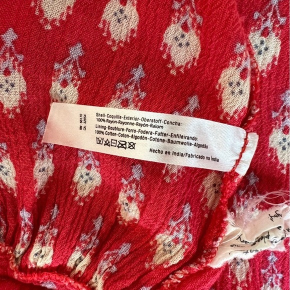 Free People FP One Red White Cinched Boho Western Cottagecore Summer Dress XS - Picture 8 of 14